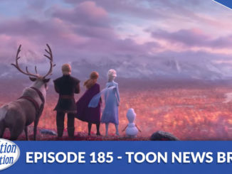 Anna, Elsa, Kristoff and Olaf staring at the horizon
