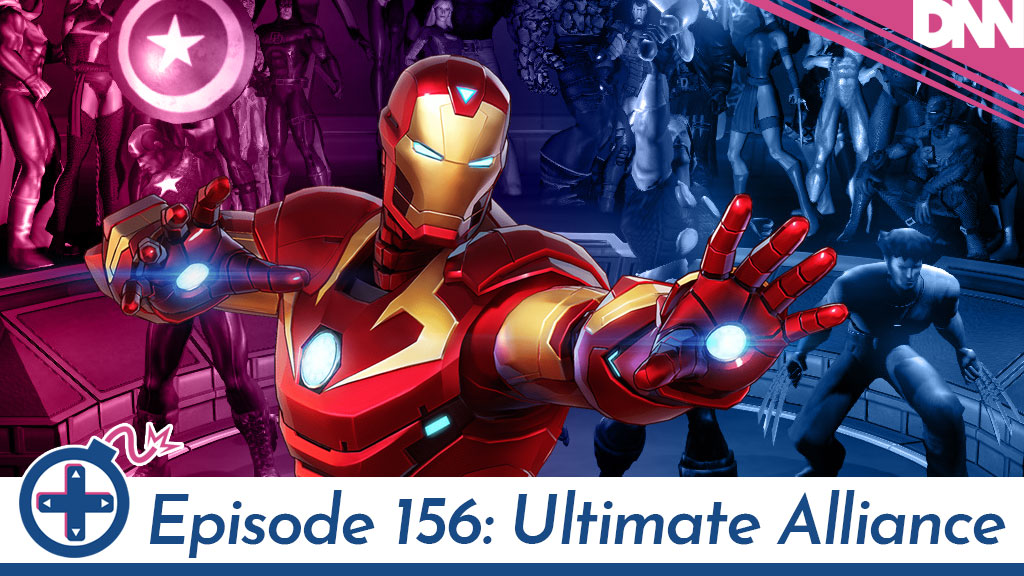 Iron Man in front of screenshot of Marvel Ultimate Alliance